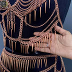 Women’s Gold Chain Body Armor Set – Fantasy Goddess Harness & Chain Skirt | Gothic & Festival Wear
