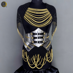 Black Gold Chainmail Armor – Medieval Knight Warrior Steel Armor Costume, LARP Outfit, Renaissance Festival Cosplay Armor, Viking Knight Costume, Halloween, Medieval Armor Suit, Handmade Steel Chainmail Gear