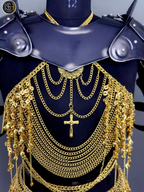 Knight Steel Armor Set – Medieval LARP Costume with Gold Chainmail Drape & Battle Ready Armor
