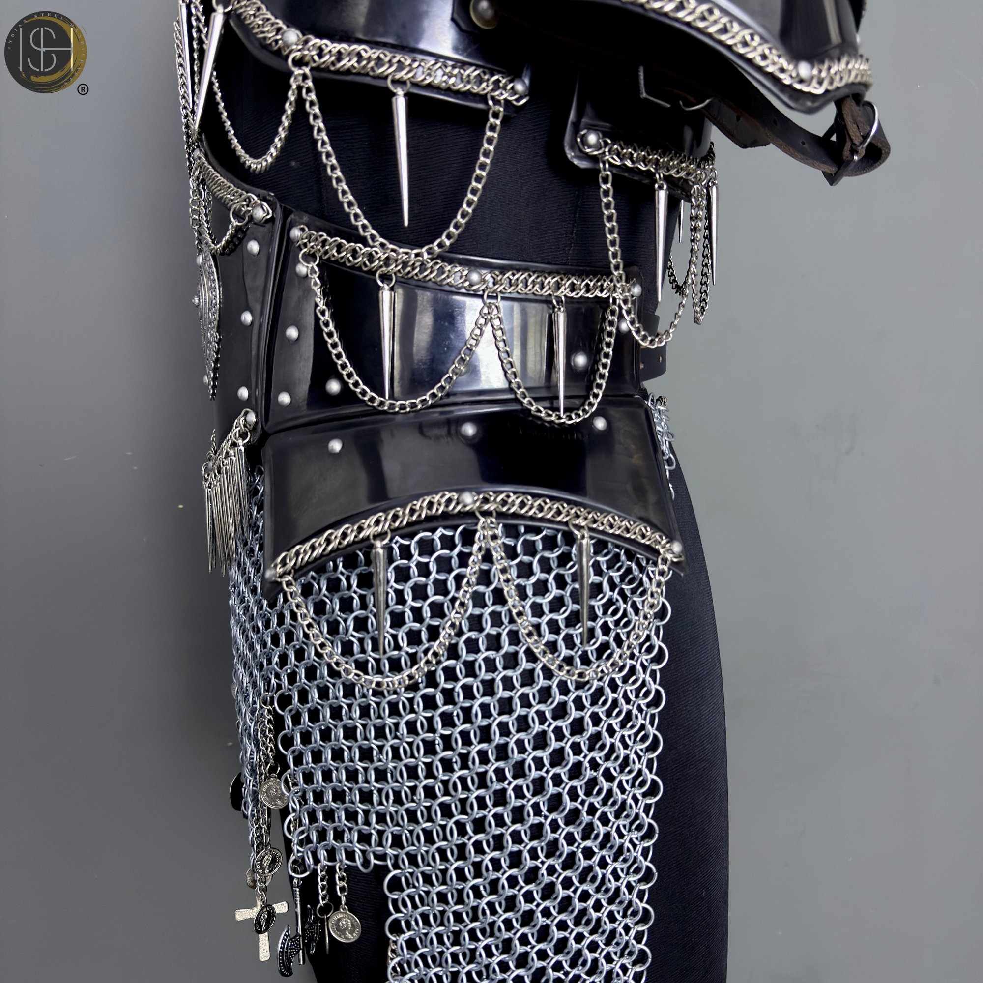 Handmade Black Steel Knight Armor Set with Chainmail – Medieval Battle Armor, Full Suit Armor Costume, Gothic Armor for LARP, Reenactment & Cosplay