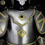 Handcrafted Steel Knight Armor Set ⚔️✨ – Full Medieval Suit with Gold Accents | LARP Gear | Cosplay Costume | Renaissance Collectible 🛡️🏰