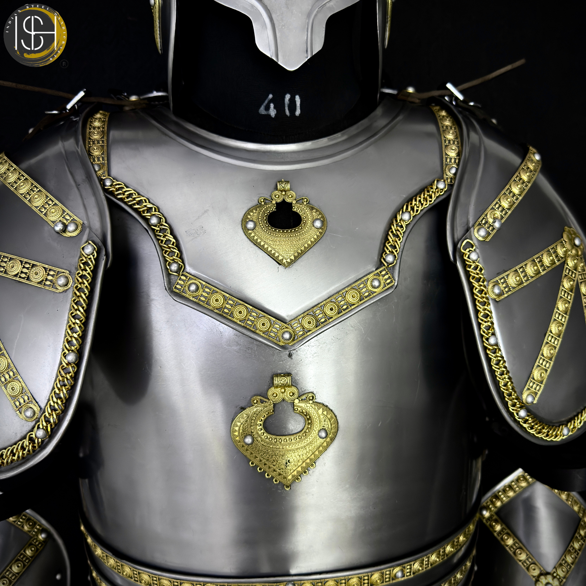 Handcrafted Steel Knight Armor Set ⚔️✨ – Full Medieval Suit with Gold Accents | LARP Gear | Cosplay Costume | Renaissance Collectible 🛡️🏰