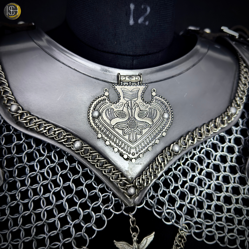 Medieval Women’s Steel Armor Set – Chainmail Skirt Lady Knight Costume.