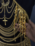 Gold Chain Body Harness with Waist Skirt – Medieval Goddess Chainmail Jewelry for Festival 🛡️ & Cosplay