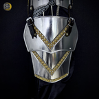 Full Body Medieval Knight Armor Suit – Gothic Steel Plate Armor with Gold Trim, LARP, Cosplay, Renaissance Costume