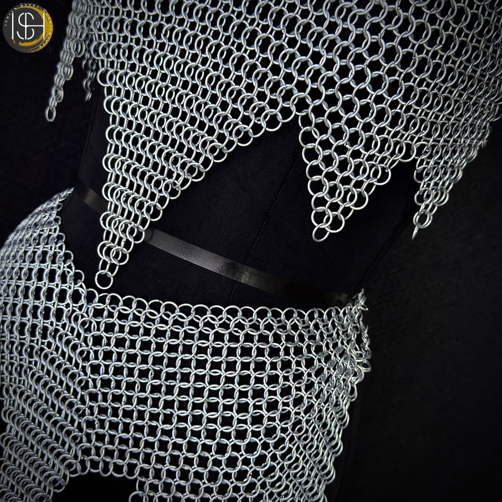 Handcrafted Medieval Steel Chainmail Armor Set – Includes Gorget, Pauldrons, Arm Guards & Leg Protection for Warrior Costumes