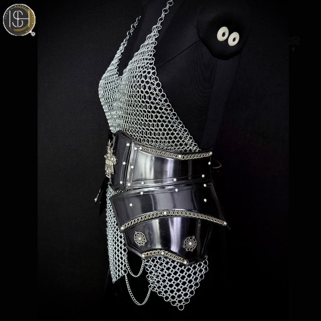 ⚔️ Black Steel Chainmail Armor for Women | Medieval Warrior Cuirass | Female Knight Costume | Renaissance Faire, LARP & Cosplay Armor