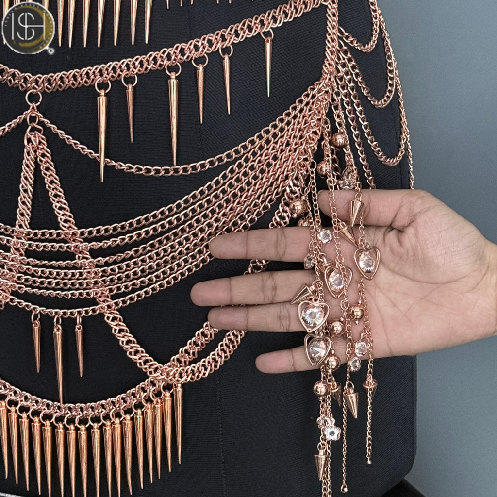 Women’s Gold Chain Body Armor Set – Fantasy Goddess Harness & Chain Skirt | Gothic & Festival Wear