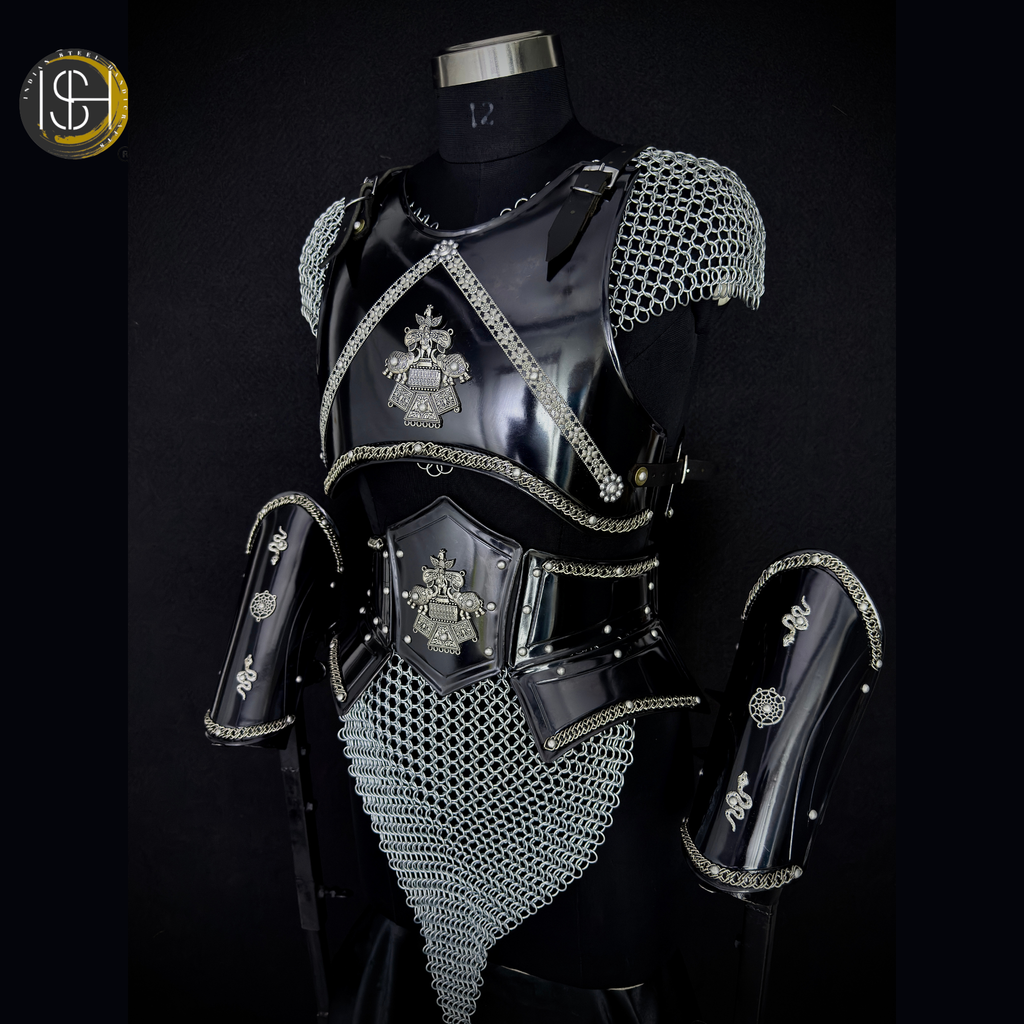 🖤 Black Steel Armor Set for Women ⚔️ Handmade Fantasy Knight Armor for fierce queens, Perfect for Medieval LARP, Cosplay, Renaissance Fairs & Warrior Photoshoots ✨