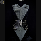 Women's Medieval Black Steel Armor Set with Chainmail Shoulders – Female Knight Costume, LARP Warrior Armor, Renaissance Battle Gear, Fantasy Cosplay Outfit