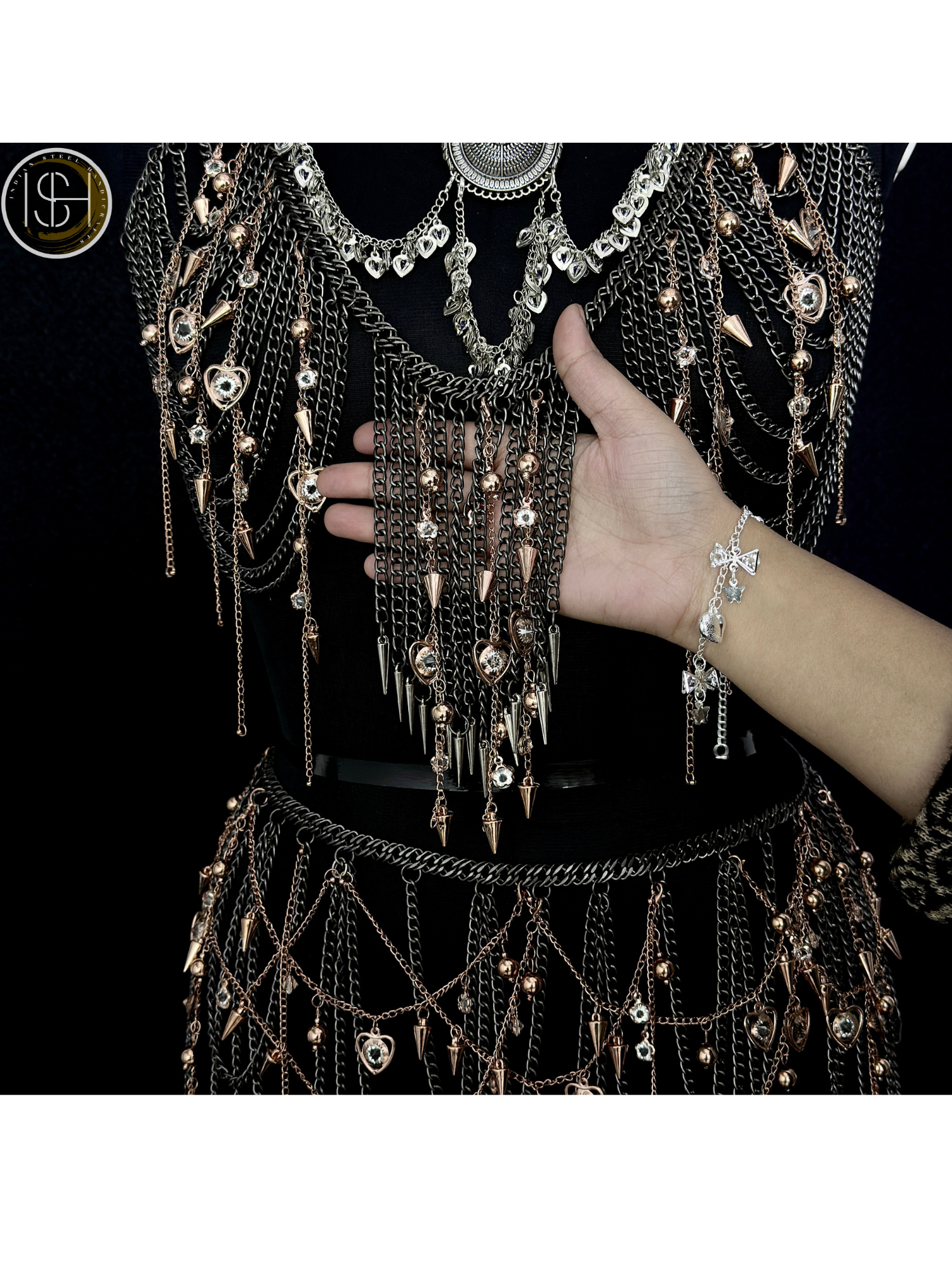 Steel Chainmail Harness Costume, Ring Top & Skirt Set, Medieval Armor Style, Fantasy Warrior Outfit, LARP Cosplay Wear