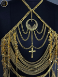 Gold Chain Body Harness with Waist Skirt – Medieval Goddess Chainmail Jewelry for Festival 🛡️ & Cosplay