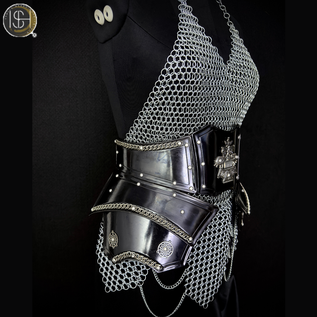 ⚔️ Black Steel Chainmail Armor for Women | Medieval Warrior Cuirass | Female Knight Costume | Renaissance Faire, LARP & Cosplay Armor