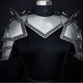 Steel Knight Shoulder Armor with Black Trim – Renaissance Gorget & Pauldron Costume.