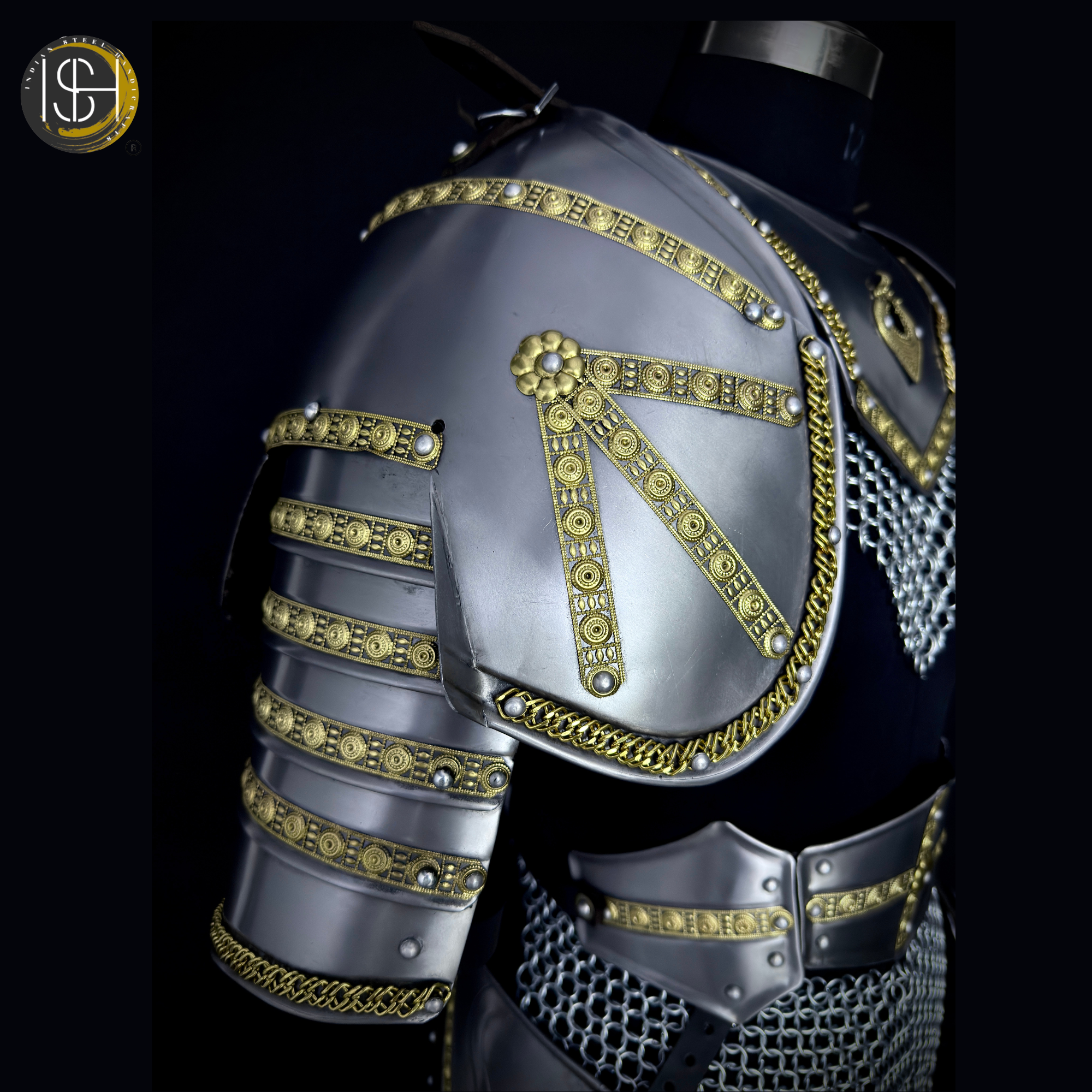 ⚔️ Handmade Steel Knight Armor Set 🛡️ Medieval Full Body Battle Suit with Gold Detailing for Cosplay, LARP & Collectors ✨