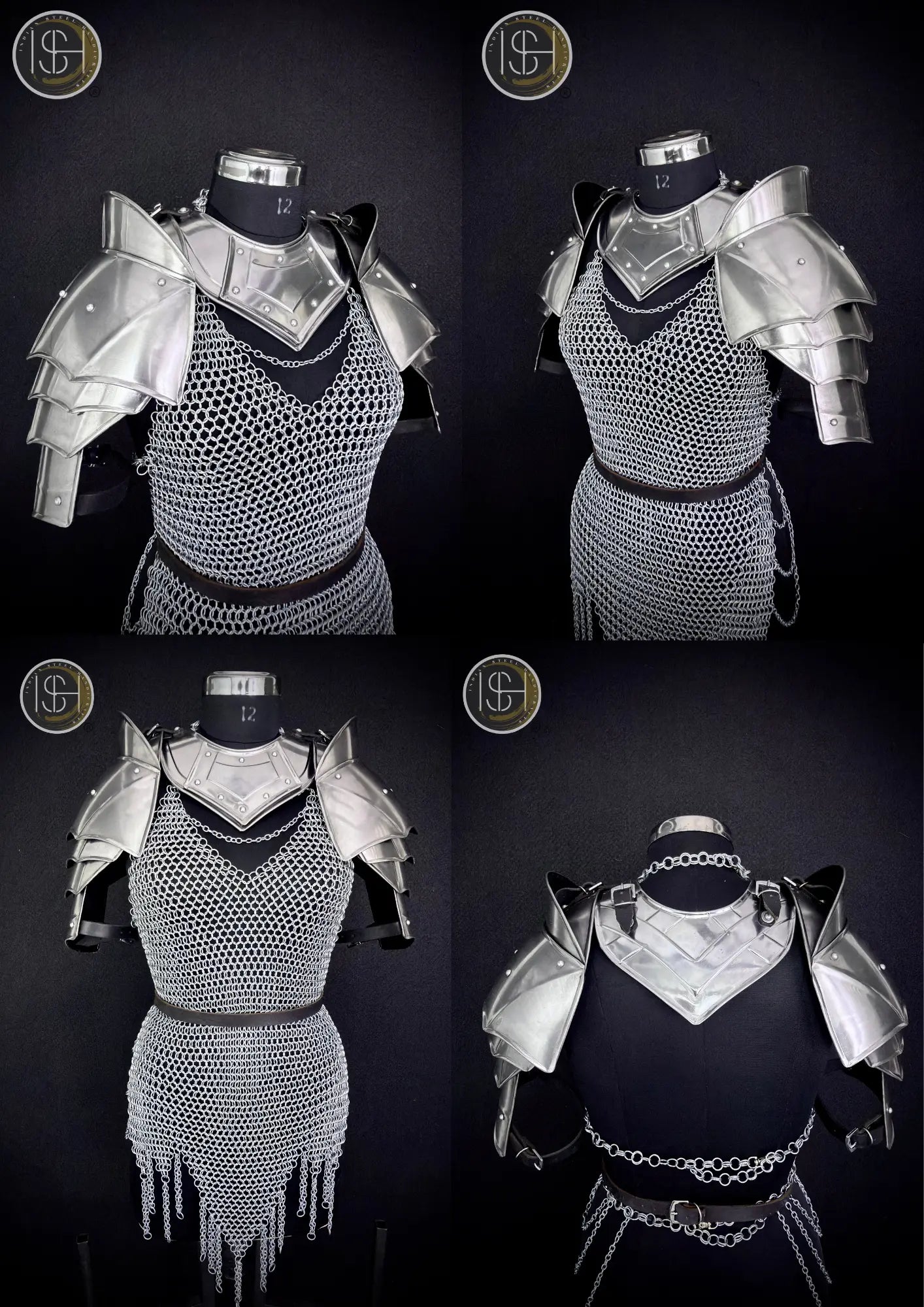 Medieval Women’s Steel Cuirass Armor Set – Chainmail, Gorget, Pauldrons & Bracers | LARP, Cosplay, SCA⚔️ ISH Collection