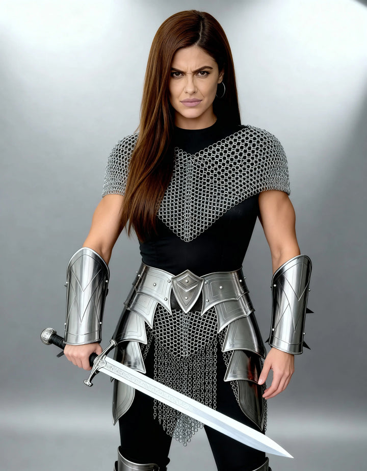 Silver Chainmail Cape Armor – Warrior Queen Edition OathboundSteel