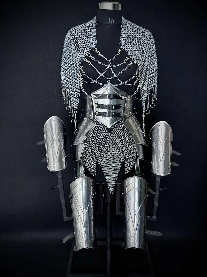 Medieval Women’s Armor Set – Steel Cuirass, Chainmail & Arm Guards for LARP Cosplay Medieval Armory