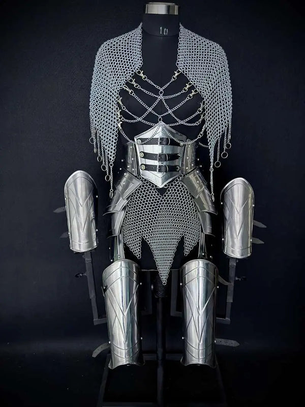 Medieval Women’s Armor Set – Steel Cuirass, Chainmail & Arm Guards for LARP Cosplay Medieval Armory