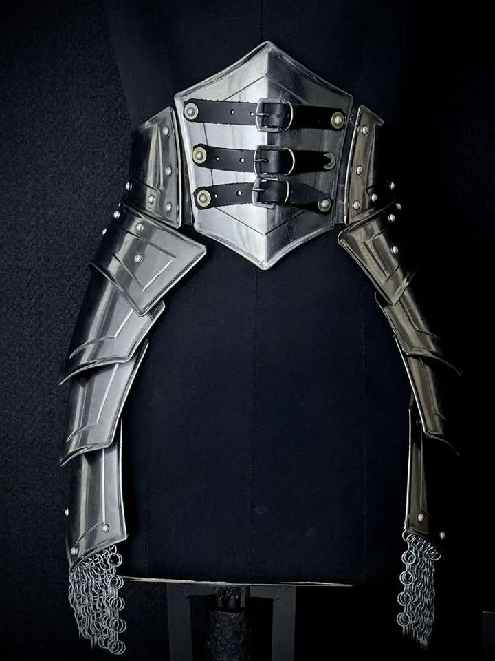 Medieval Women’s Armor Set – Steel Cuirass, Chainmail & Arm Guards for LARP Cosplay Medieval Armory