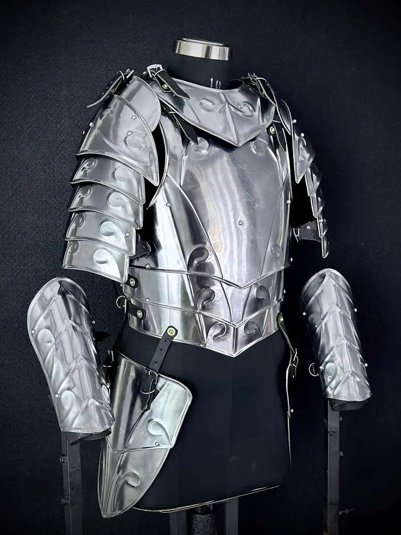 Medieval Knight Full Plate Armor Set – Engraved Steel Cuirass & Pauldrons for LARP Cosplay Medieval Armory