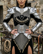 Medieval Women’s Steel Armor Set – Chainmail Skirt Lady Knight Costume.
