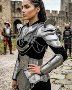 Medieval Women’s Steel Armor Set – Chainmail Skirt Lady Knight Costume.