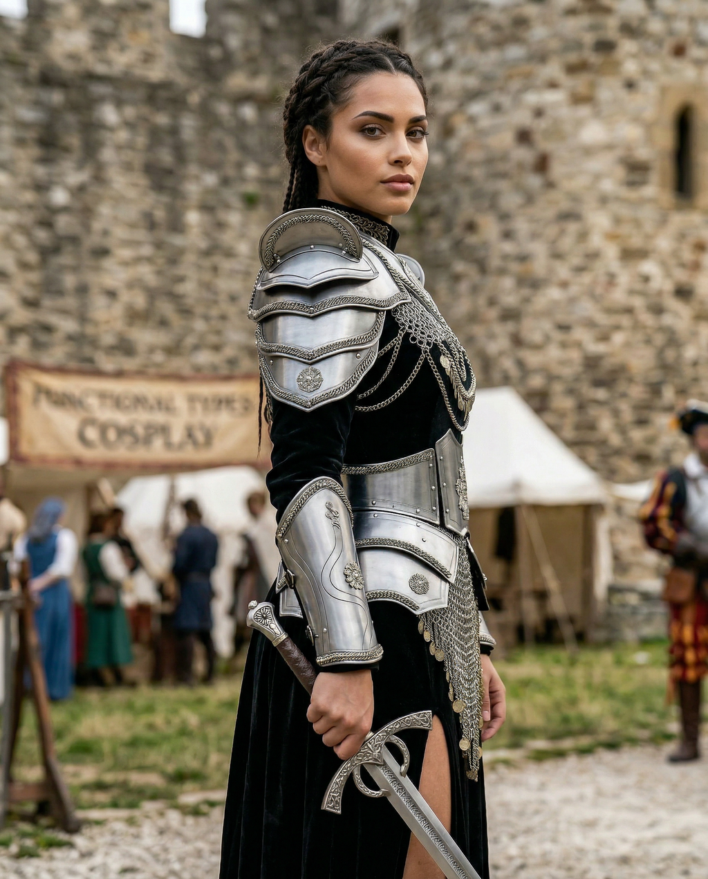 Medieval Women’s Steel Armor Set – Chainmail Skirt Lady Knight Costume.