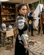 Medieval Women’s Steel Armor Set – Chainmail Skirt Lady Knight Costume.