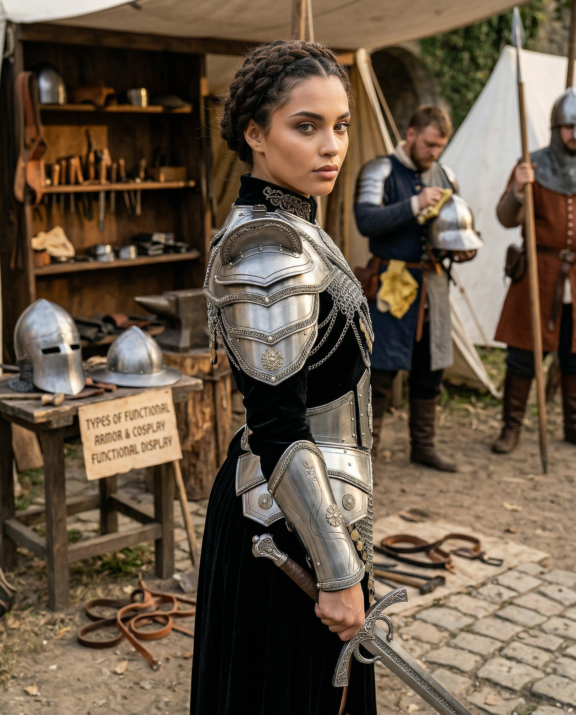 Medieval Women’s Steel Armor Set – Chainmail Skirt Lady Knight Costume.