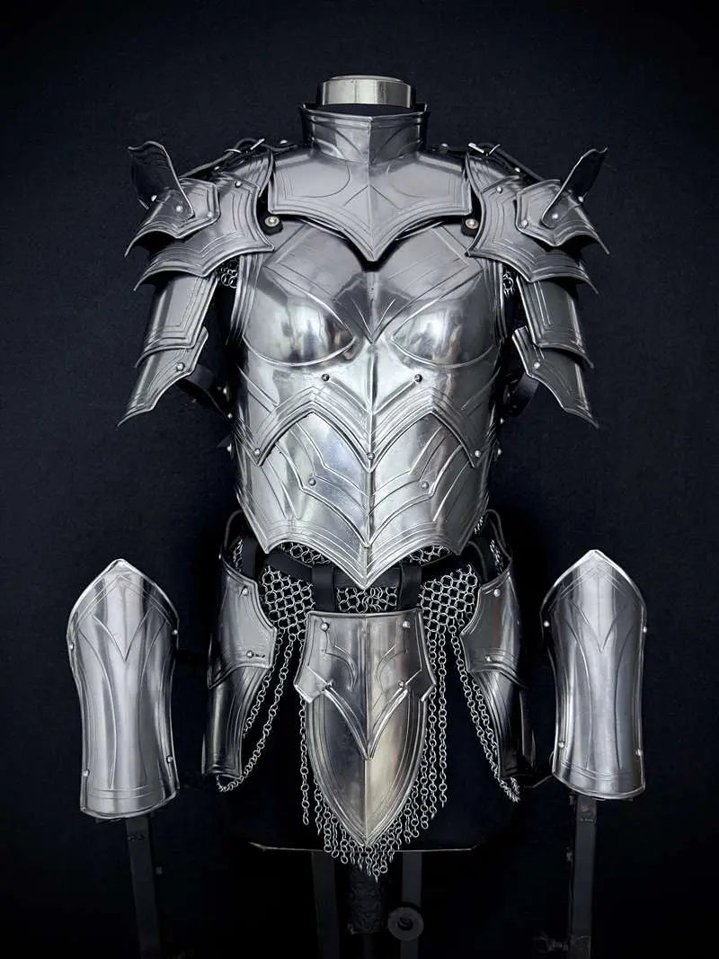Handcrafted Women’s Medieval Knight Armor Set – Plate & Chainmail for LARP Cosplay Medieval Armory