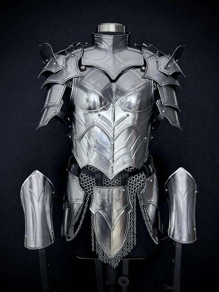 Handcrafted Women’s Medieval Knight Armor Set – Plate & Chainmail for LARP Cosplay Medieval Armory