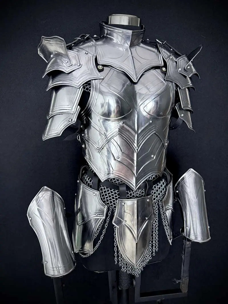 Handcrafted Women’s Medieval Knight Armor Set – Plate & Chainmail for LARP Cosplay Medieval Armory