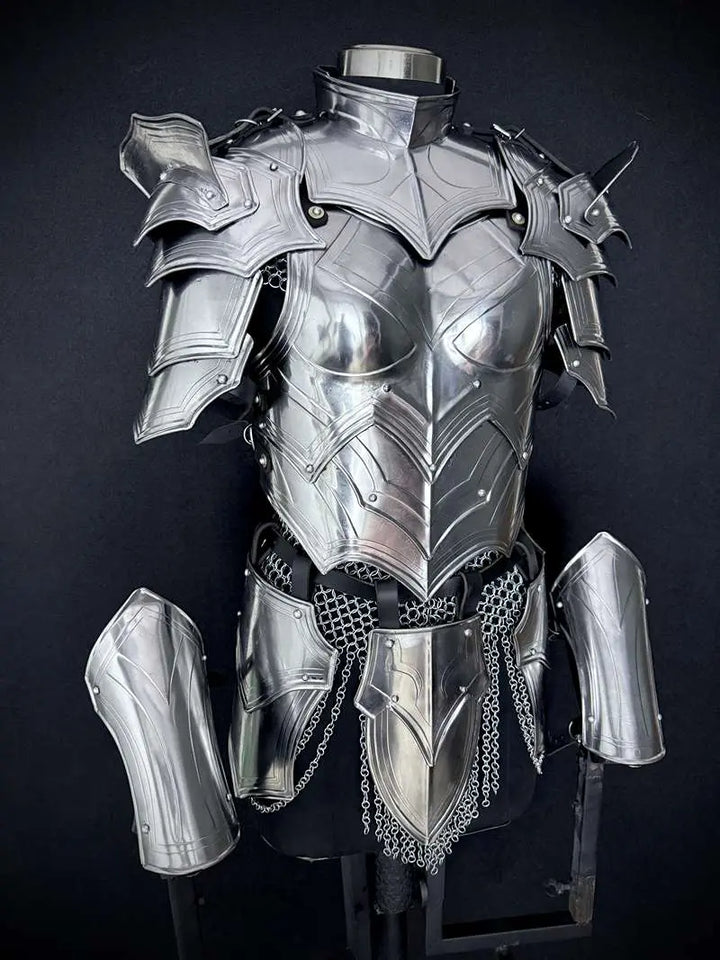 Handcrafted Women’s Medieval Knight Armor Set – Plate & Chainmail for LARP Cosplay Medieval Armory