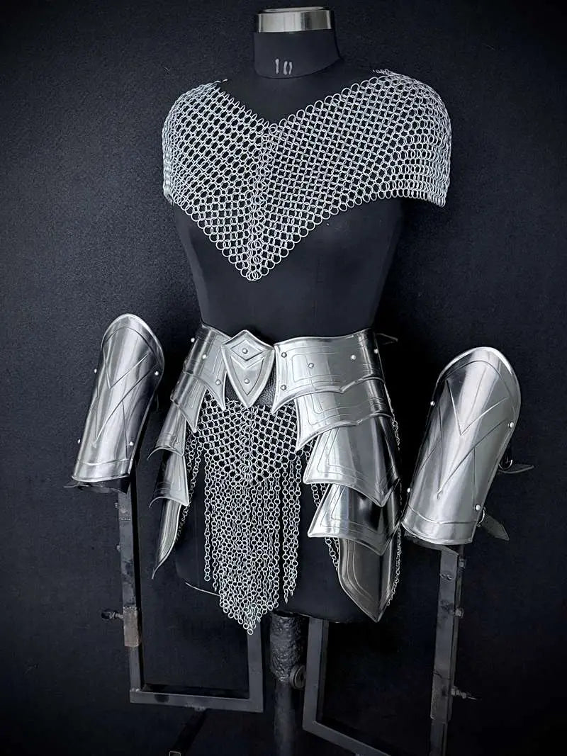 Medieval Women’s Armor Set – Steel Cuirass & Chainmail LARP Cosplay Costume Medieval Armory