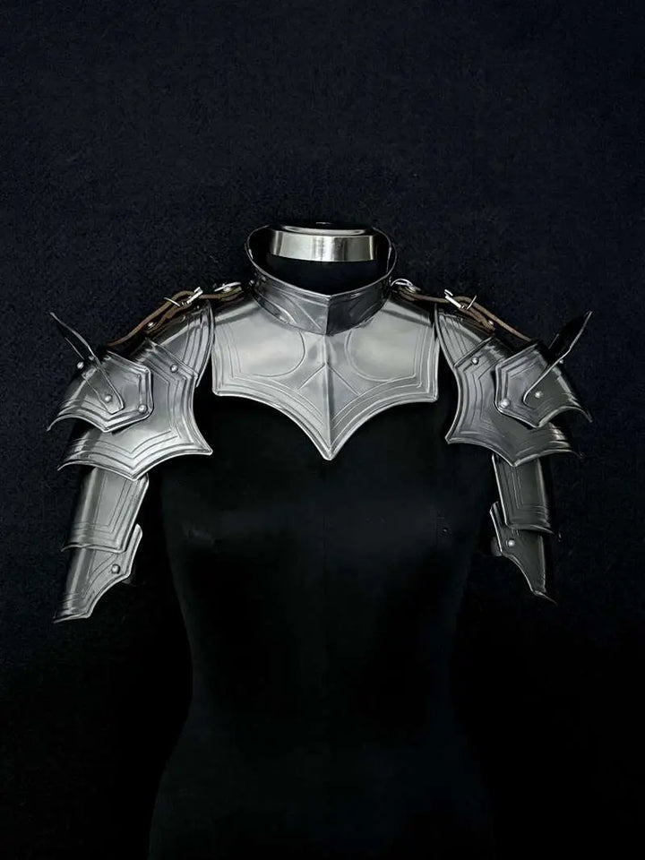 Medieval Women’s Shoulder Armor Set – Steel Gorget & Articulated Pauldrons for LARP Cosplay Medieval Armory