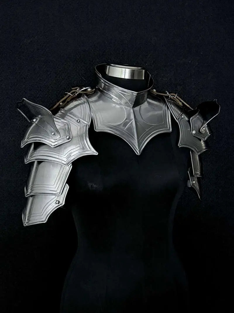 Medieval Women’s Shoulder Armor Set – Steel Gorget & Articulated Pauldrons for LARP Cosplay Medieval Armory