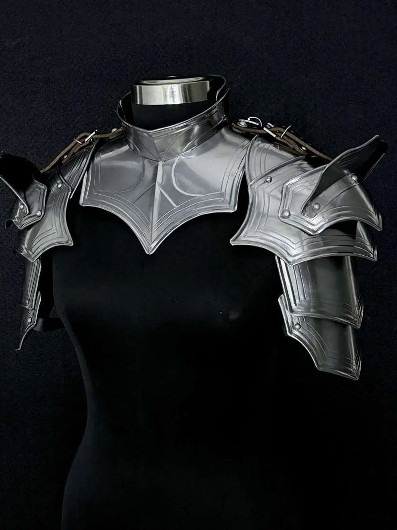 Medieval Women’s Shoulder Armor Set – Steel Gorget & Articulated Pauldrons for LARP Cosplay Medieval Armory