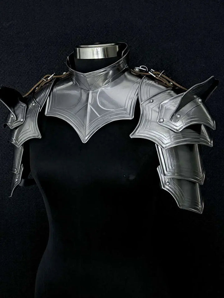 Medieval Women’s Shoulder Armor Set – Steel Gorget & Articulated Pauldrons for LARP Cosplay Medieval Armory