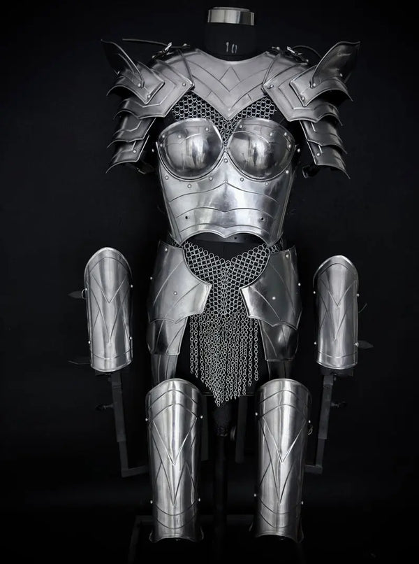 Handcrafted Women’s Knight Armor Set – Chainmail & Plate Medieval LARP Cosplay Costume Medieval Armory