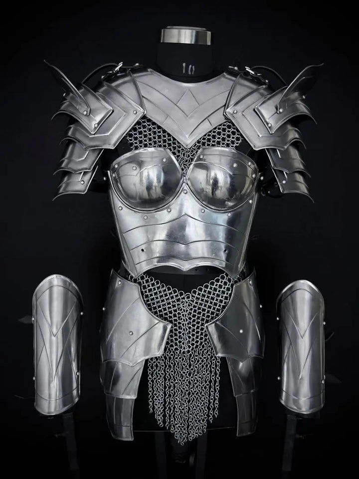 Handcrafted Women’s Knight Armor Set – Chainmail & Plate Medieval LARP Cosplay Costume Medieval Armory