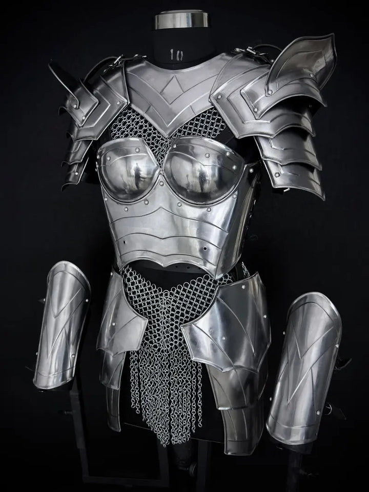 Handcrafted Women’s Knight Armor Set – Chainmail & Plate Medieval LARP Cosplay Costume Medieval Armory