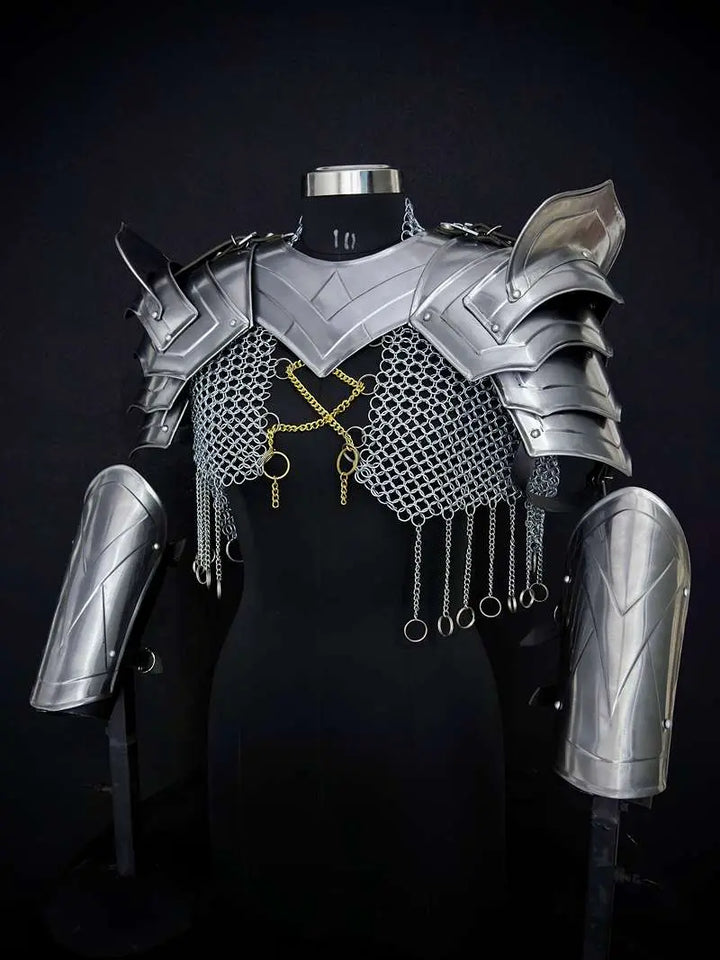 Medieval Women’s Steel Cuirass Armor Set – Chainmail, Gorget & Pauldrons LARP Cosplay Costume Medieval Armory