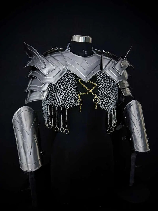 Medieval Women’s Steel Cuirass Armor Set – Chainmail, Gorget & Pauldrons LARP Cosplay Costume Medieval Armory