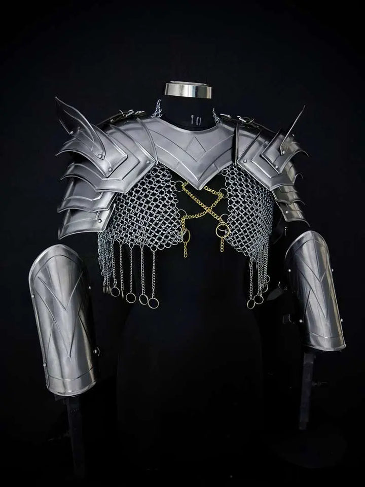 Medieval Women’s Steel Cuirass Armor Set – Chainmail, Gorget & Pauldrons LARP Cosplay Costume Medieval Armory
