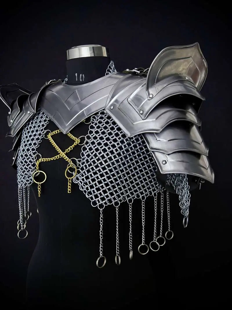 Medieval Women’s Steel Cuirass Armor Set – Chainmail, Gorget & Pauldrons LARP Cosplay Costume Medieval Armory