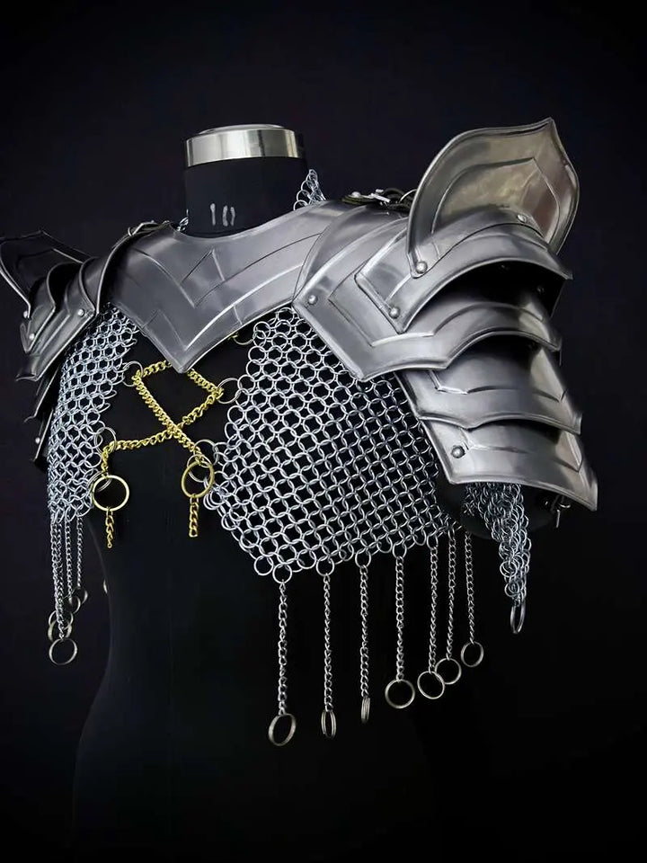 Medieval Women’s Steel Cuirass Armor Set – Chainmail, Gorget & Pauldrons LARP Cosplay Costume Medieval Armory