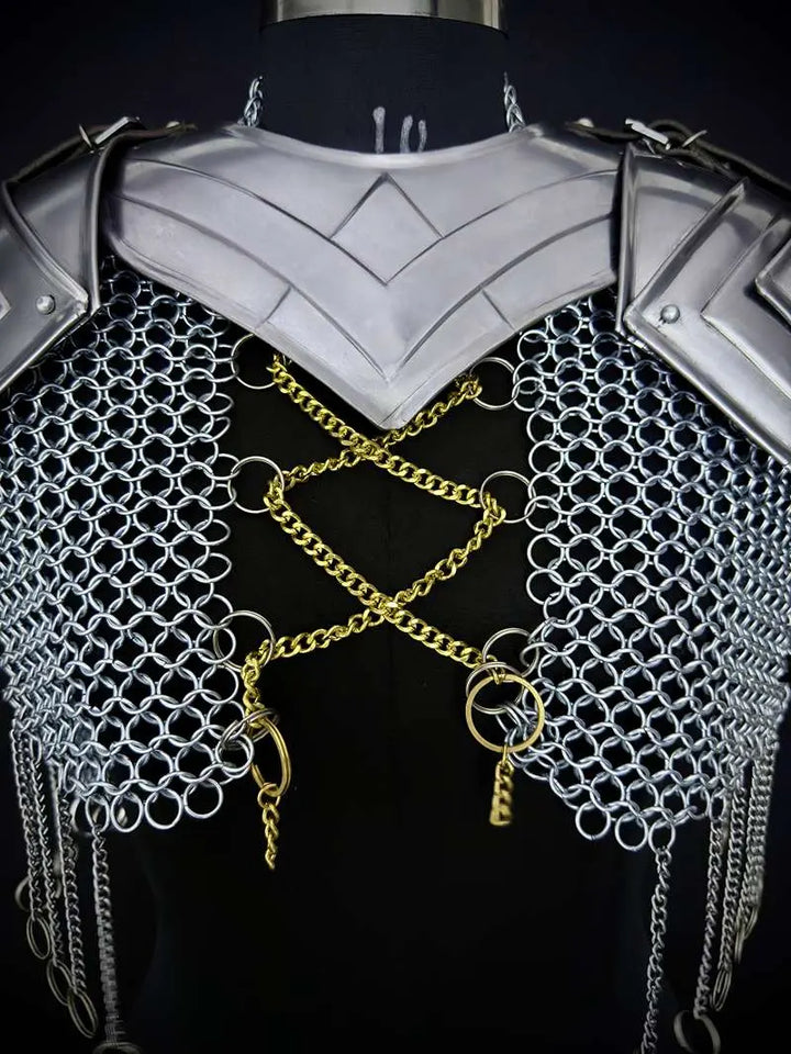 Medieval Women’s Steel Cuirass Armor Set – Chainmail, Gorget & Pauldrons LARP Cosplay Costume Medieval Armory