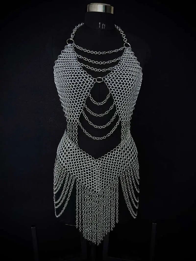 Medieval Women’s Chainmail Top – Steel Chain Drape Armor for LARP Cosplay Medieval Armory