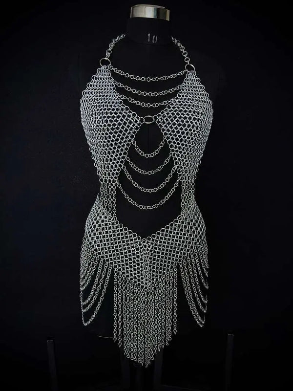 Medieval Women’s Chainmail Top – Steel Chain Drape Armor for LARP Cosplay Medieval Armory